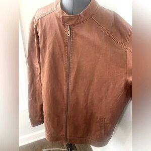 Roundtree & Yorke Sz 3XLT Brown Weatherproof Faux Leather Bomber Jacket NEW
